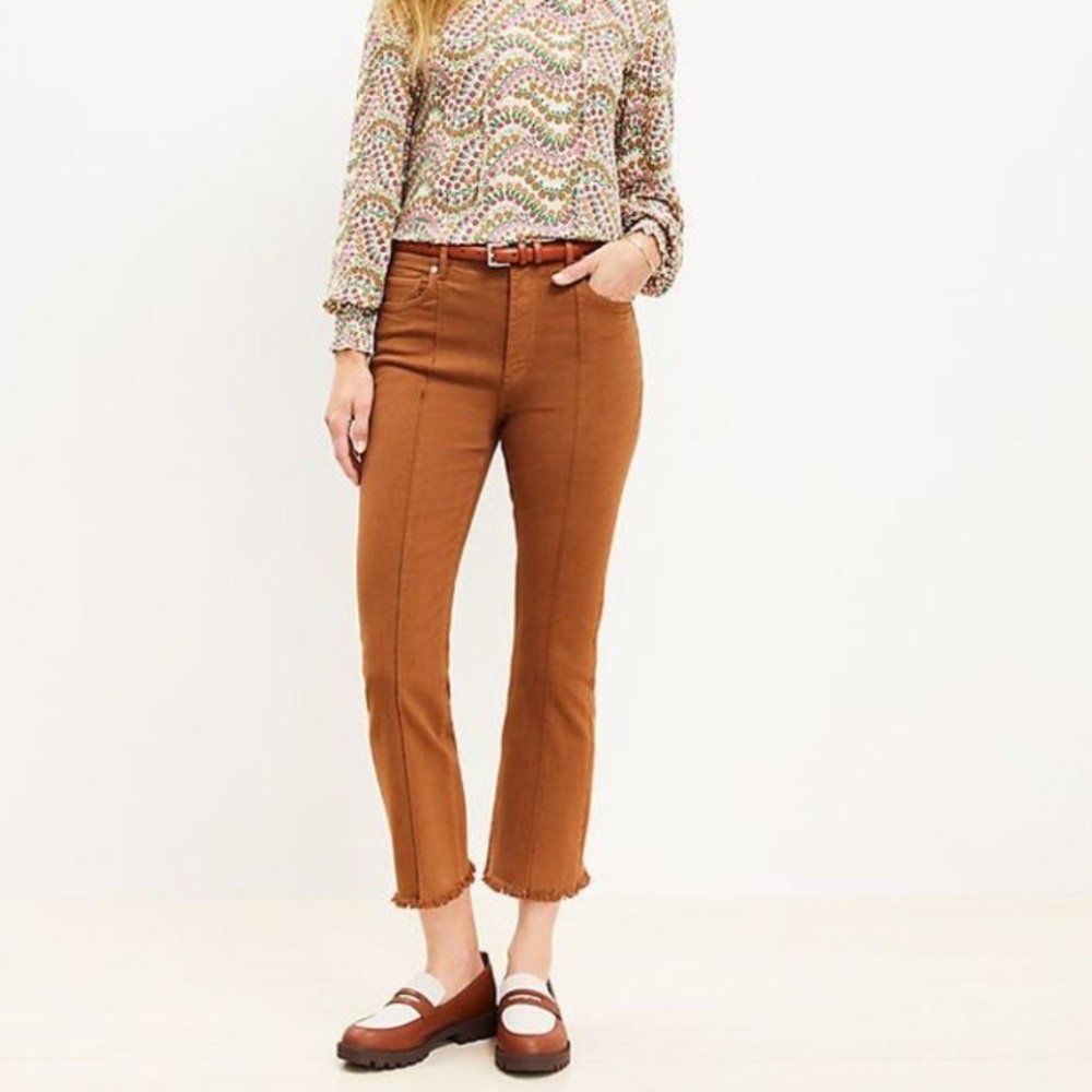 LOFT The Kick Flare High Rise Cognac Jeans - Picture 2 of 9